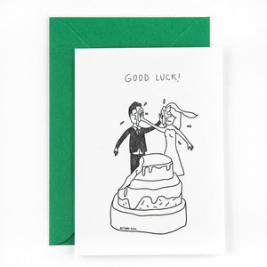 Card good luck, wedding cake fight