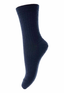 Wool Rib Socks Navy