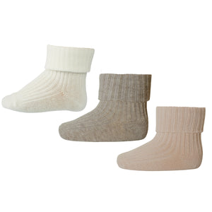 3-pack Multi Cotton rib baby socks Beige