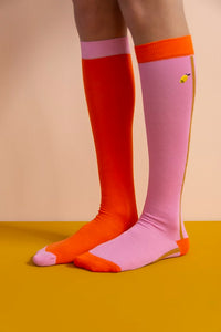 Kneehigh socks colourblocking Puff pink