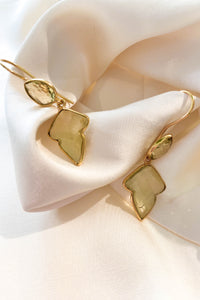 Teardrop Leaf Lemon Quartz Earrings Gold