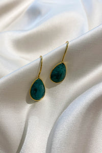 Teardrop Emerald Green Gemstone Gold Earrings